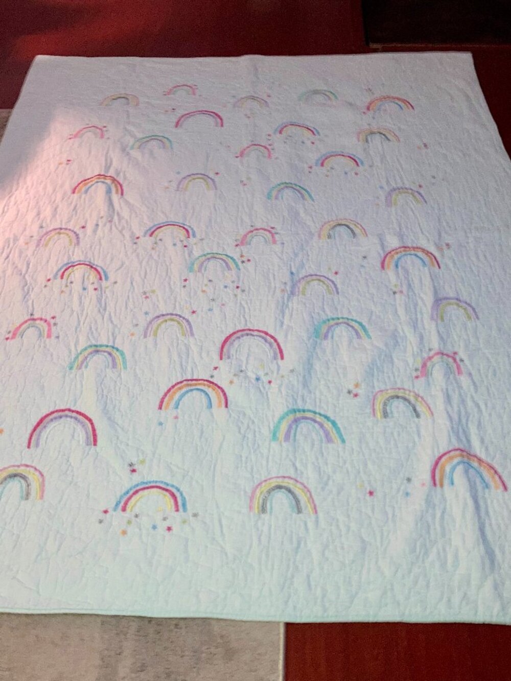Pottery Barn Kids Molly Rainbow Quilt Light Blue 82x62